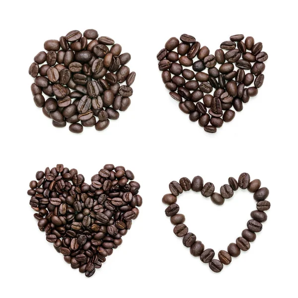 Colección de granos de café tostados en forma de corazón y granos de café —  Fotos de Stock