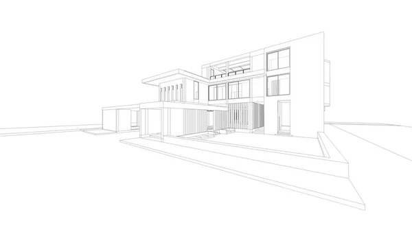 抽象的线框的 3d 房子呈现的角度来看. — 图库照片