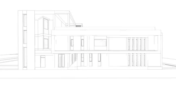 Αφηρημένη wireframe προοπτική 3d rendering σπίτι. — Φωτογραφία Αρχείου