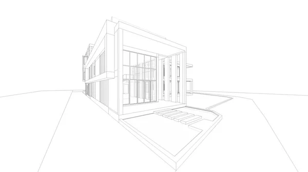 抽象的线框的 3d 房子呈现的角度来看. — 图库照片