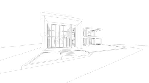 Perspektywy abstrakcyjny model szkieletowy 3d renderowania house. — Zdjęcie stockowe