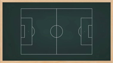 Futbol alanı planı için tahtaya futbol oyun taktik oluşturmak.