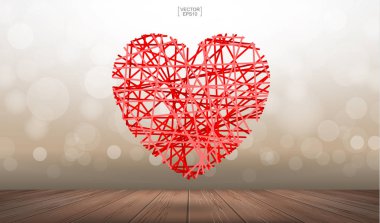 Ahşap doku arka plan ışık blu ile üzerinde yüzen kırmızı kalp