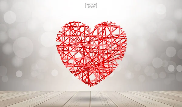 Corazón rojo flotando sobre fondo de textura de madera con blu claro — Vector de stock