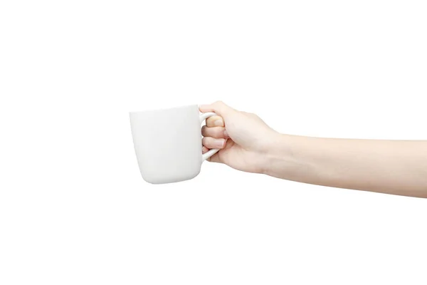 Kaffeetasse in der Hand. isoliert auf weißem Hintergrund. — Stockfoto