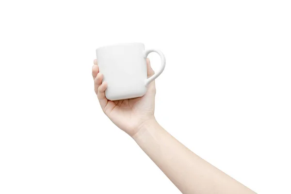 Coffee cup in hand. Isolated on white background. — Stock Photo, Image