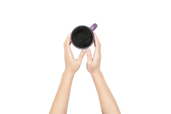 Xícara de café na mão. Isolado sobre fundo branco . — Fotografia de Stock