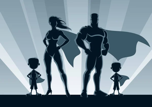 Süper kahraman ailesi 2 çocuklar — Stok Vektör