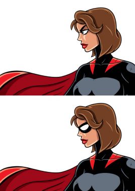 Beyaz arka plan üzerinde superheroine portre