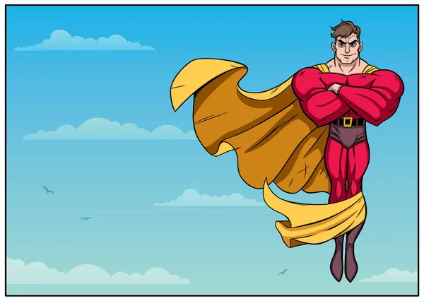 Superheld vliegt in de lucht horizontaal — Stockvector