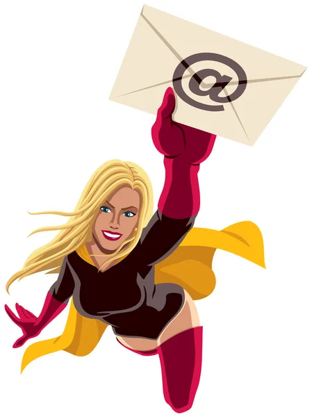 Superheldin Flying E-mail — Stockvector