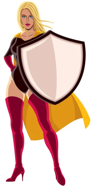 Superheroine Holding Shield — Stock Vector