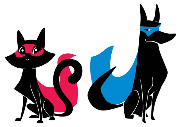 Süper kedi ve Süper köpek Silhouettes — Stok Vektör