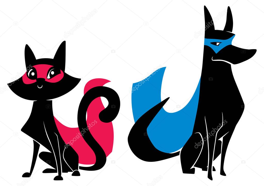 Super Chat Et Chien Super Silhouettes Image Vectorielle