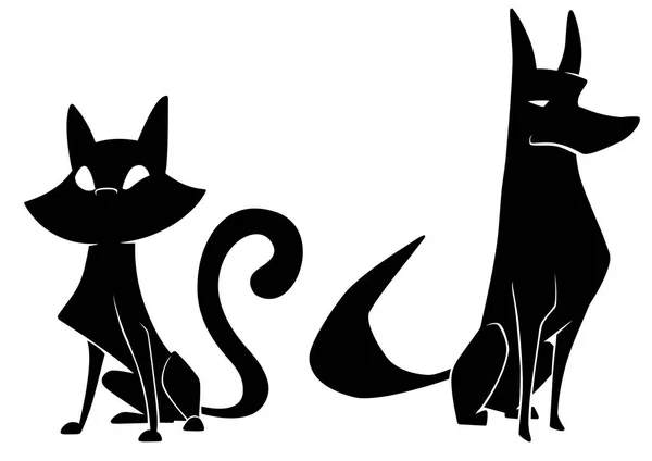 Kat en hond silhouetten — Stockvector