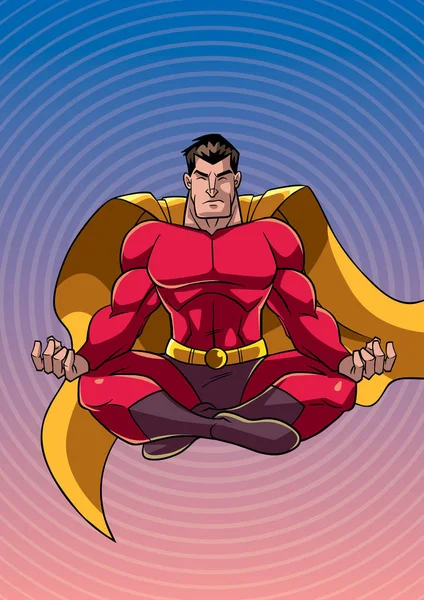 Superheld mediteren met achtergrond — Stockvector