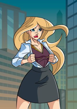 Superheroine örtü altında şehirde