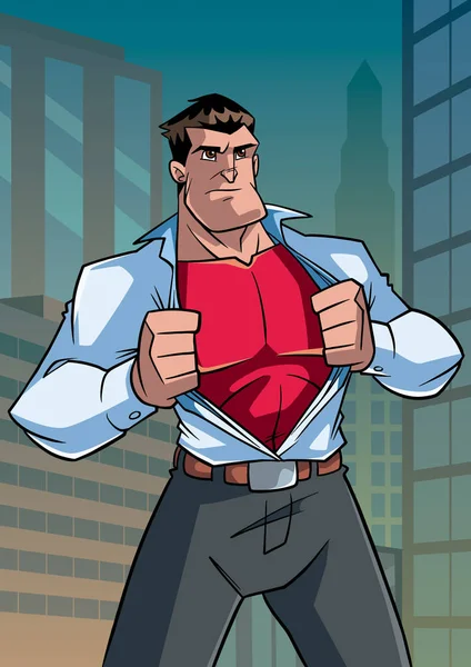 Superhero pod pokrywę na co dzień w mieście — Wektor stockowy