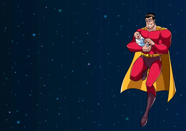 Super pappa med Baby i rymden — Stock vektor