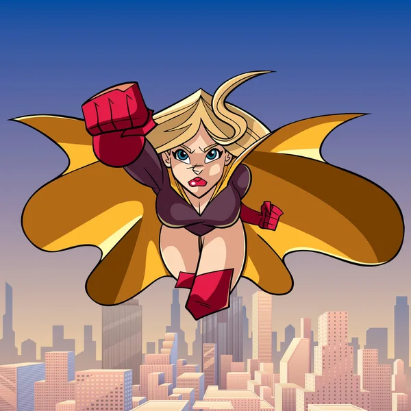 Superheroine Coming at You in City — Stock Vector