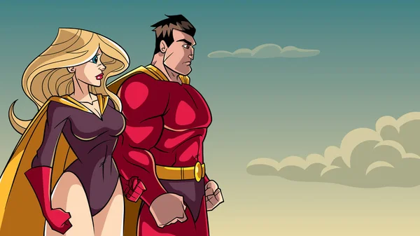 スーパー ヒーローのカップルが一緒に立っています。 — ストックベクタ