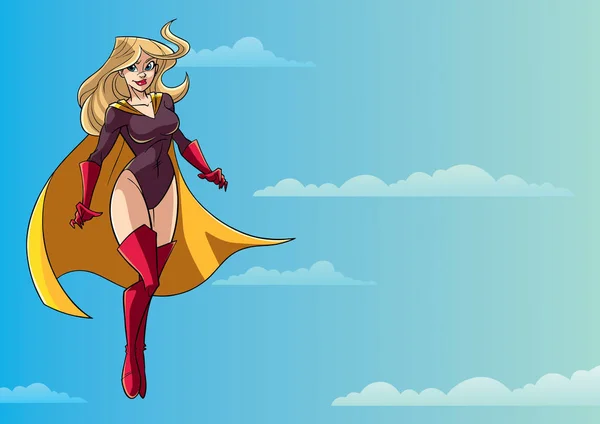 Gökyüzünde uçan superheroine — Stok Vektör