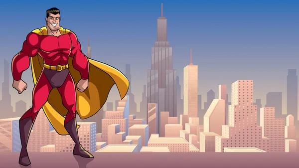 Superhéros debout haut dans la ville — Image vectorielle