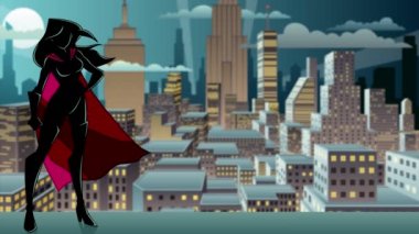 Superheroine Standing Night City Silhouette