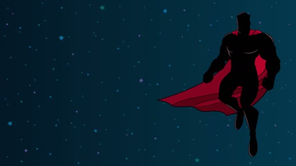 Superherói voando na silhueta espacial — Vídeo de Stock