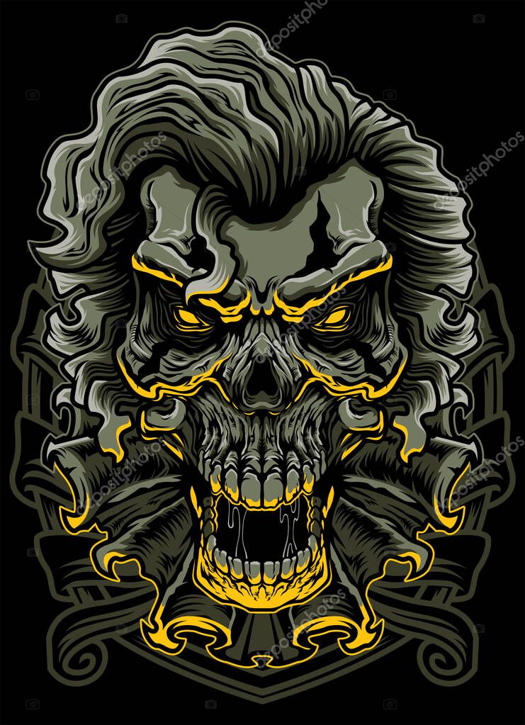 Evil Clown Skull Dead Jester Furious Face Vector Badge Patch Sticker Angry Monster Head Black Ink And Color Tattoo Design Creepy Joker Hand Drawn Sticker Isolated On Black Background Premium Vector
