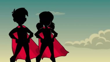 Süper çocuk gökyüzü siluet