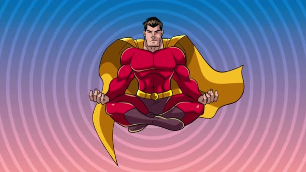 Superhrdina meditovat s pozadím — Stock video