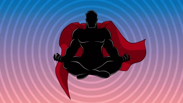 Superherói meditando fundo silhueta — Vídeo de Stock