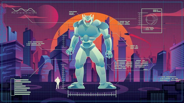 未来城中的巨型机器人 — 图库矢量图片
