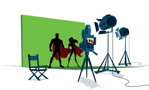 Superheld paar film set — Stockvector
