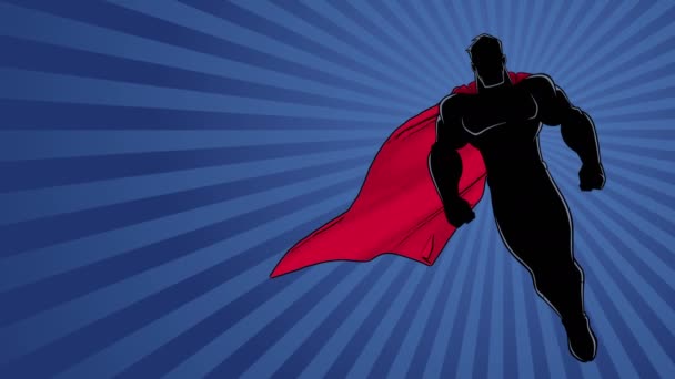 Superhero Flying Ray Light Background 2 Silhouette — Stock Video