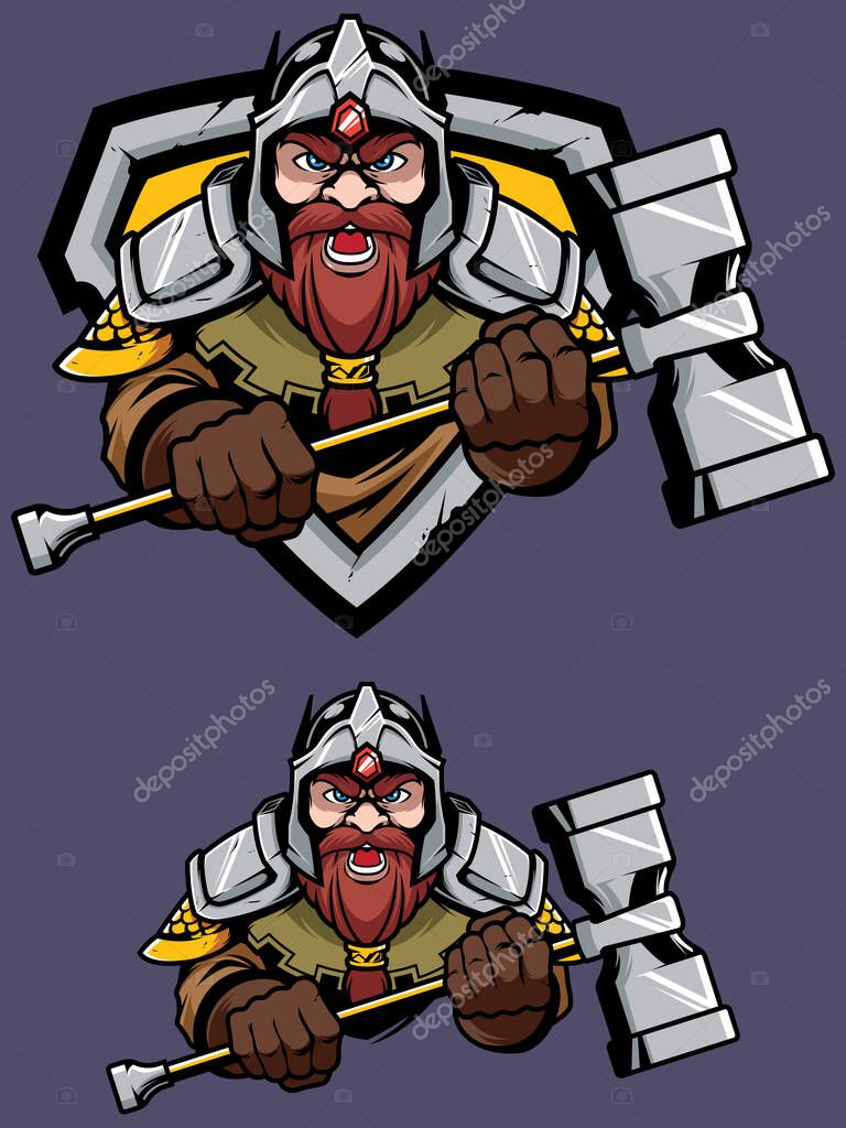 Cartoon mascot or logo with proud fierce dwarf warrior.