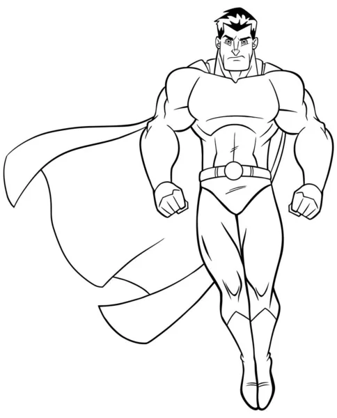 Beyaz Çizgi Sanatında Uçan Süper Kahraman — Stok Vektör