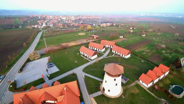 Szélmalom légi felvételek Bukovany — Stock videók