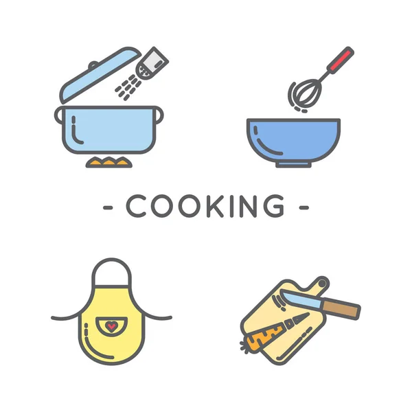 Line color cooking icon set — Stock Vector