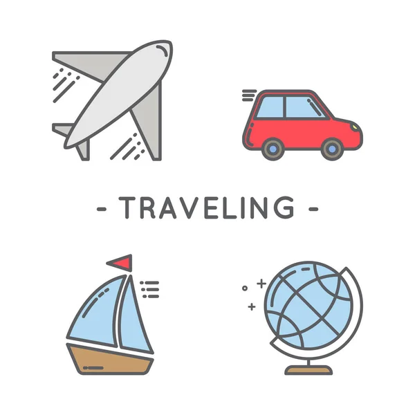Línea de color icono de viaje conjunto — Archivo Imágenes Vectoriales