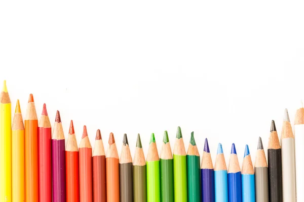 Bunch of colorful pencils, on white background with copy-space. — Stock Photo, Image