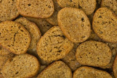 Kızarmış çavdar krakerleri. Üst görünüm, arka plan, doku..