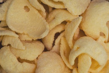 Çıtır patates cipsi. Yakından. Üst görünüm, arkaplan .