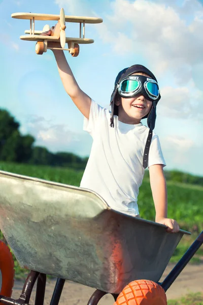 Aviador Piloto Niño Sueña Con Viajar — Foto de Stock