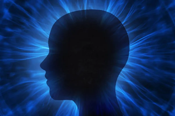 Human head with energy atom rays — Stock Photo, Image