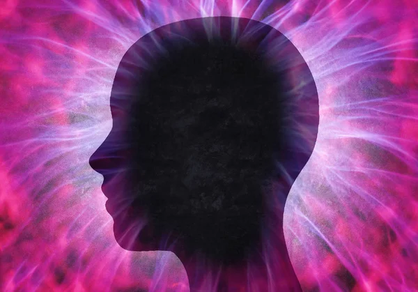 Human head with energy atom rays — Stock Photo, Image