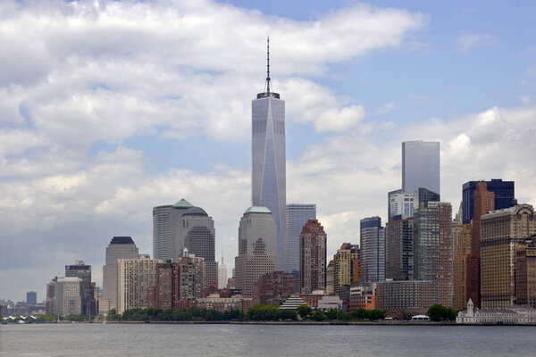 Manhattan, New York, USA - May - 30 - 2014 Wiews Manhattan skyline from Liberty Statue