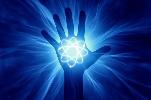 Silhouet van de hand met energie stralen — Stockfoto