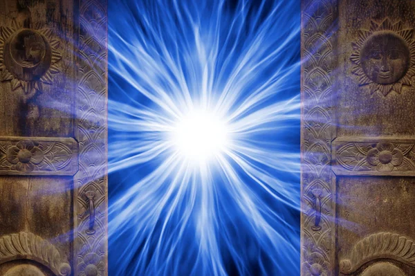 Open doors with energy and rays inside